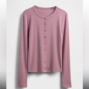 GAP Long-Sleeve Button Front Top — Mauve Pink